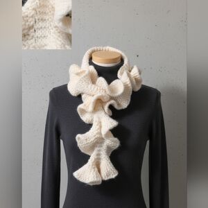 Handmade Chunky Off White Wool Blend Scarf- Soft Textured